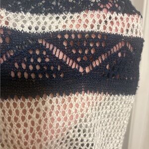 Crochet Cardigan Sweater Navy White XL Westport 1962